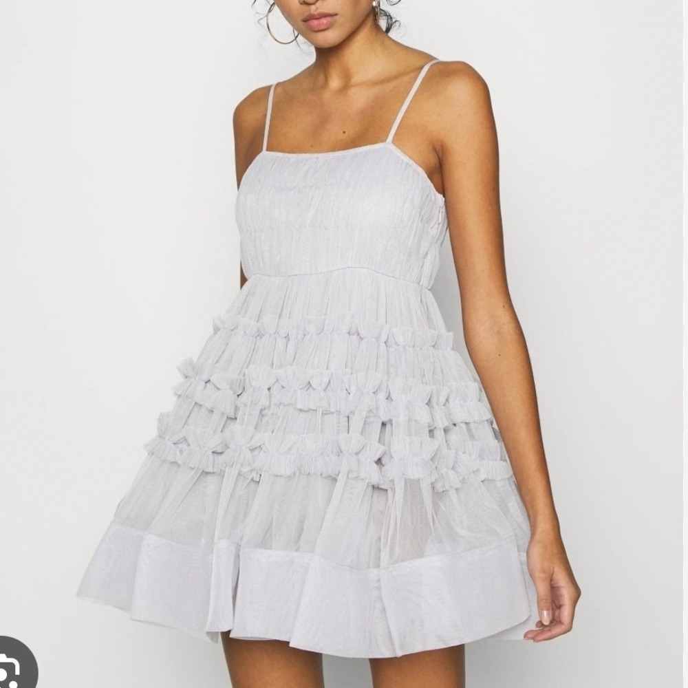 Lace & Beads Bethan Tulle Tutu Mini Dress Icy Blue Lilac Size 10; UK 14
